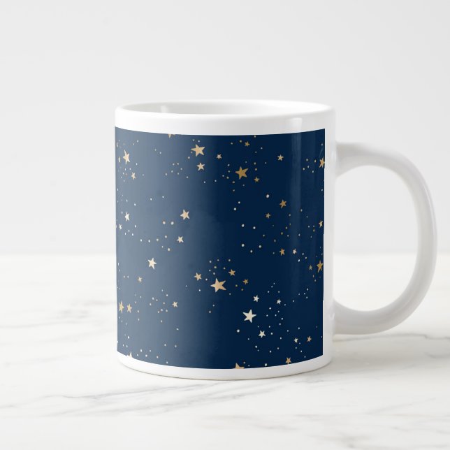 Caneca De Café Grande Padrão Ouro Star no Blue Night (Direita)