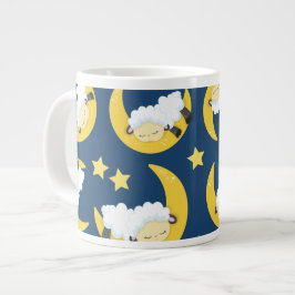 Caneca De Café Grande Padrão Ovino, Ovelhas Dormindo, Lua, Estrelas