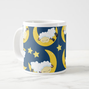 Caneca De Café Grande Padrão Ovino, Ovelhas Dormindo, Lua, Estrelas