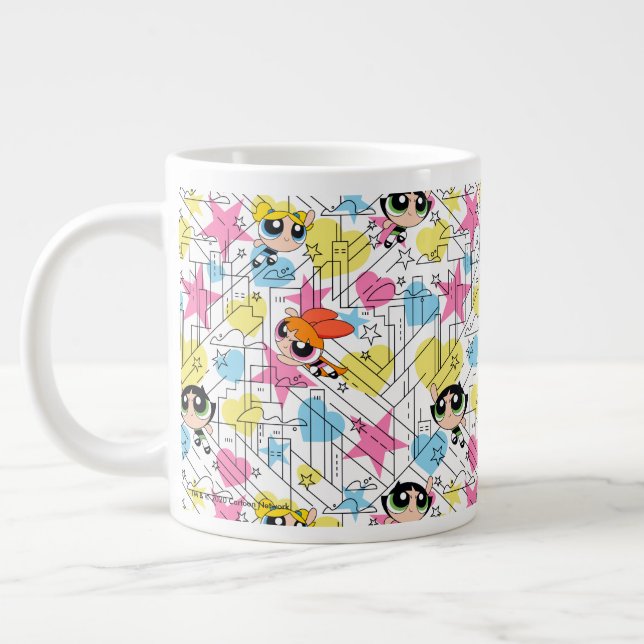 Caneca De Café Grande Padrão Powerpuff Girls Townsville (Esquerda)