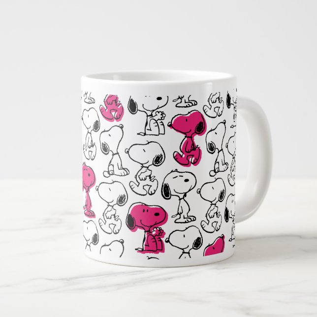 Caneca De Café Grande Padrão preto e magenta do snoopy (Frente Esquerda)