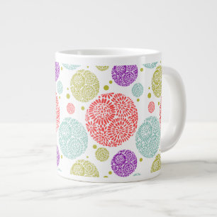 Caneca De Café Grande Padrão Retro-Floral Estilizado Colorido