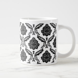 Caneca De Café Grande Padrão Rococó Damask Preto no Branco