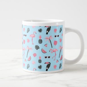 Caneca De Café Grande Padrão tropical de verão rosa e azul