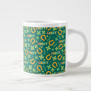 Caneca De Café Grande Padrão verde da SORTE irlandês