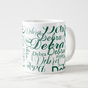 Caneca De Café Grande Padrão verde Tipografia do Nome Personalizado
