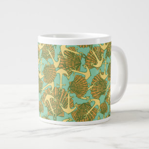 Caneca De Café Grande Padrões De Âncora E Conchas No Estilo Vintage