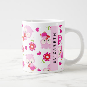 Caneca De Café Grande Padrões De Corujas, Corujas Bonitas, Corujas Rosa,