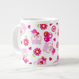 Caneca De Café Grande Padrões De Corujas, Corujas Frescas, Corujas Rosa,
