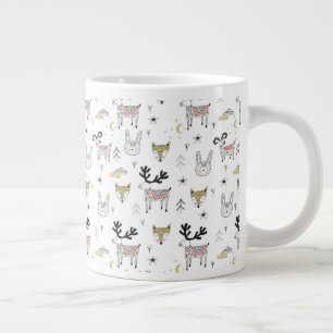 Caneca De Café Grande Padrões de Doodle Animal da Floresta