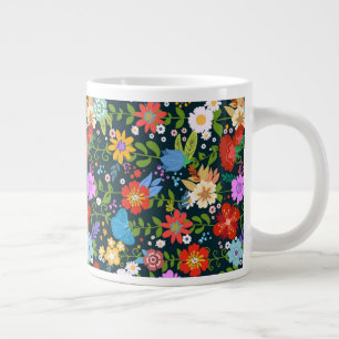 Caneca De Café Grande Padrões de flores sem costura pontiagudas-13554