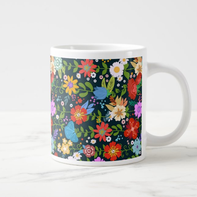Caneca De Café Grande Padrões de flores sem costura pontiagudas-13554 (Direita)