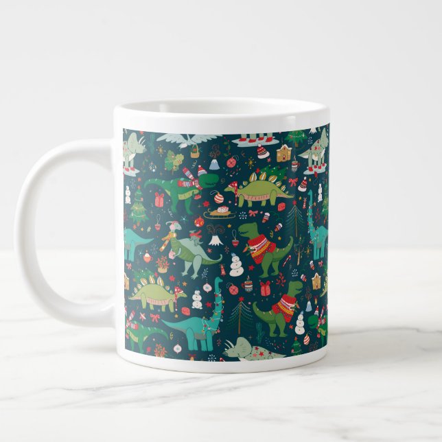 Caneca De Café Grande Padrões de Natal dos Dinossauros Festivos (Esquerda)