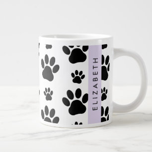 Caneca De Café Grande Padrões de pata, patas de cão, preto e branco, seu