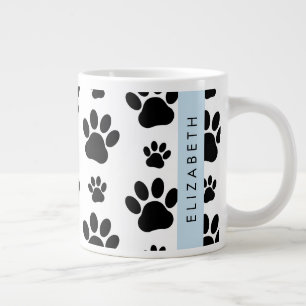 Caneca De Café Grande Padrões de pata, patas de cão, preto e branco, seu