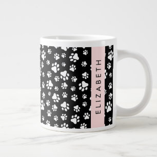 Caneca De Café Grande Padrões de pata, patas de cão, preto e branco, seu
