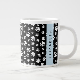 Caneca De Café Grande Padrões de pata, patas de cão, preto e branco, seu