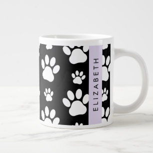 Caneca De Café Grande Padrões de pata, patas de cão, preto e branco, seu