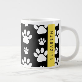 Caneca De Café Grande Padrões de pata, patas de cão, preto e branco, seu