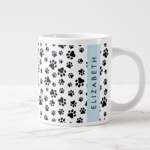 Caneca De Café Grande Padrões de pata, patas de cão, preto e branco, seu