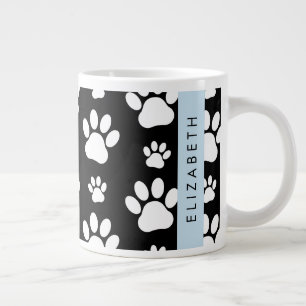 Caneca De Café Grande Padrões de pata, patas de cão, preto e branco, seu
