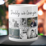 Caneca De Café Grande Pai com Crianças e Colagem de Fotos de Pai Familia<br><div class="desc">Padre com Crianças e Pai da Família. Colagem de 6 fotos, nome do pai com uma doce mensagem em um roteiro de tendências e nomes de crianças que sobrepõem as fotos. Adicione suas 6 fotos favoritas da família. Bela manutenção e presente de aniversário, Dia do Pai ou Natal para um...</div>