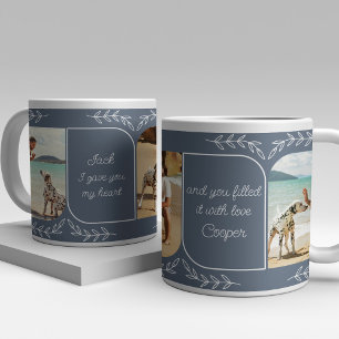 Caneca De Café Grande Pai de Cachorro 3 Foto Vertical Personalizada com