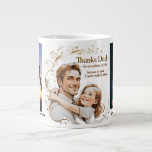 Caneca De Café Grande Pai obrigado - Suportes e amor do Ouro do Jumbo