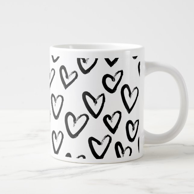 Caneca De Café Grande Paint Stroke Heart Pattern (Direita)
