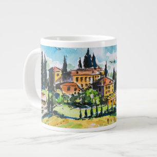 Caneca De Café Grande Paisagem com árvores da cidade e da ciprestes