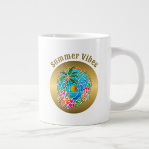 Caneca De Café Grande Paisagem de Verão da Palmeira do Oceano Aqua e Dou