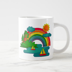 Caneca De Café Grande Paisagem de viagem de barco sob nuvens solares e a