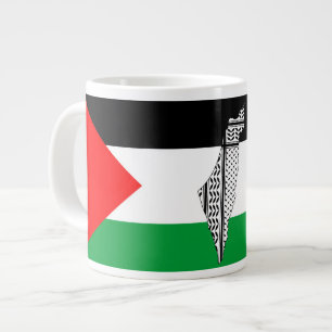 Caneca De Café Grande Palestina - Bandeira e Mapa com Padrão Keffiyeg