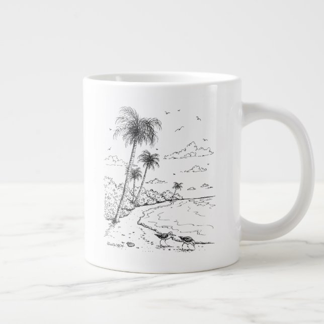 Caneca De Café Grande Palm Trees e Sandpiper Beach Life (Direita)