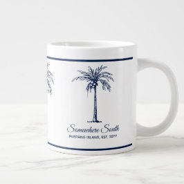 Caneca De Café Grande Palmeira Azul Elegante Personalizada