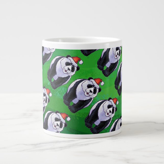 Caneca De Café Grande Panda Bear em Santa Chapéu em Verde (Frente)
