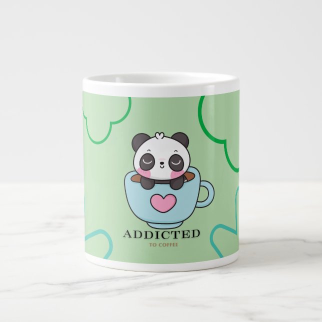 Caneca De Café Grande Panda bebê viciada (Frente)