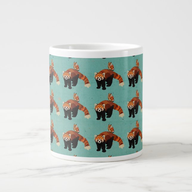 Caneca De Café Grande Panda Vermelha e Coruja (Frente)