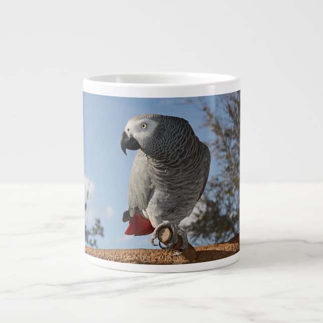 Caneca De Café Grande Papagaio-Cinza Africano (Frente)