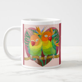Caneca De Café Grande Papagaios de coração; personalize w nomes/aniversá