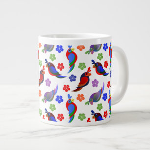 Caneca De Café Grande Papagaios e flores