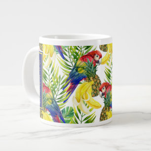 Caneca De Café Grande Papagaios E Frutas Tropicais Adicione Seu Nome