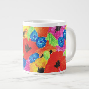 Caneca De Café Grande Papagaios vermelhos e flores azuis Padrão Floral