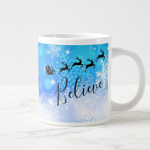 Caneca De Café Grande Papai Noel e sua Reindeer Voadora - Acredite