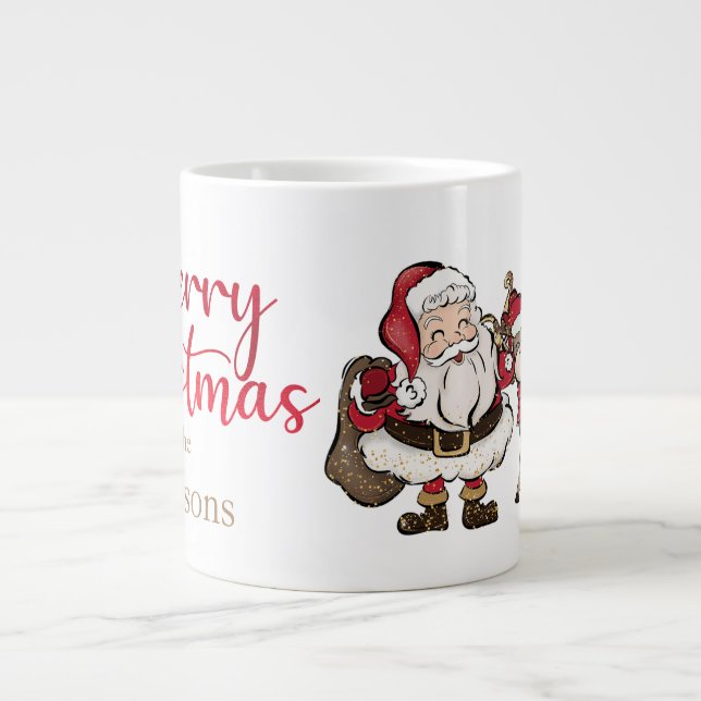 Caneca De Café Grande Papais noeis e nome personalizado do Rudolph Natal (Frente)