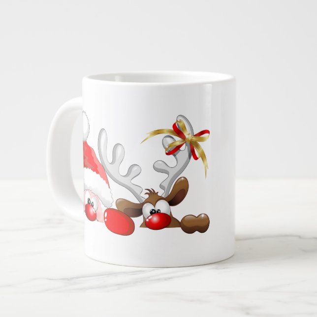 Caneca De Café Grande Papais noeis Engraçados e Caricatura de Reindeer (Frente Esquerda)