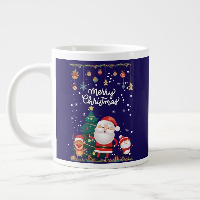 Caneca De Café Grande Papais noeis engraçados, Snowman, Reindeer Feliz N (Esquerda)