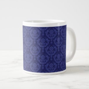 Caneca De Café Grande Papel de parede floral azul de luxo