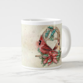 Caneca De Café Grande Par de Cardinhos de inverno com Poinsettia