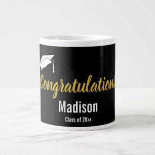 Caneca De Café Grande Parabéns, branco preto e Formando